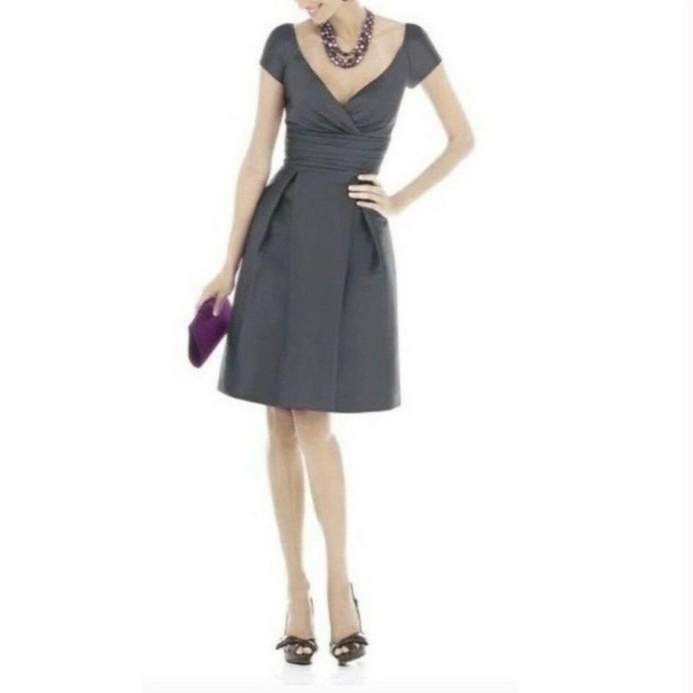 Alfred Sung Dress Cocktail Gray V Neck 6